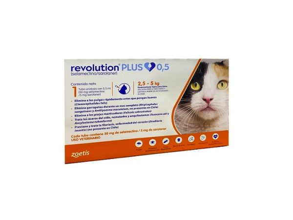 Revolution Plus, Antiparasitario Interno y Externo. Gatos de 2.5 a 5 Kg.